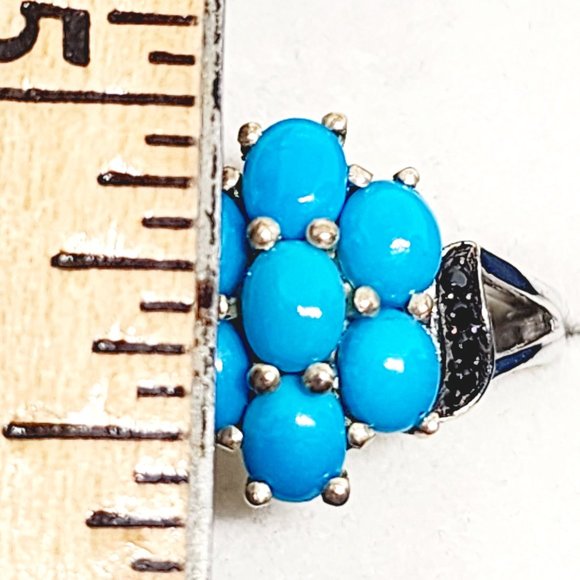 Premium Sleeping Beauty Turquoise & Blk Spinel ring in Plat/925SS sz 8 2.65 tcw - Picture 3 of 6